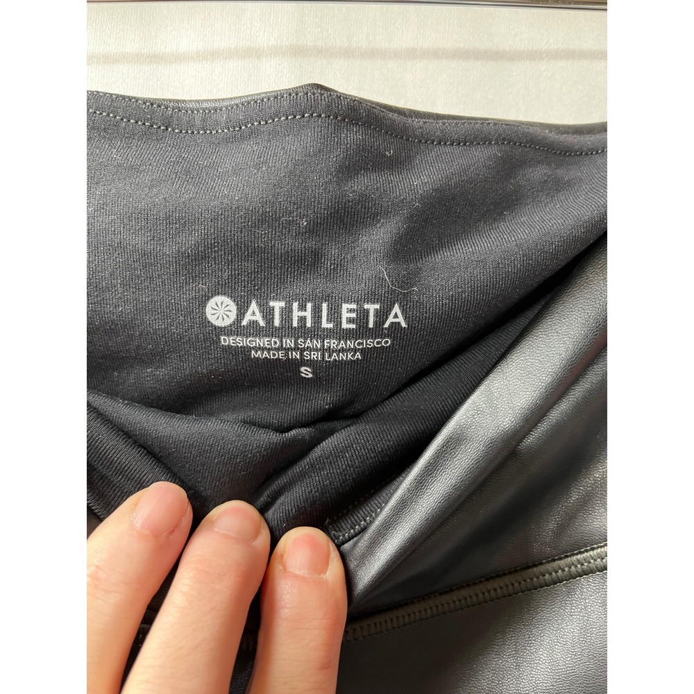 Athleta‎ Womens Black Faux Leather High Rise Leggings Pants Small S Black - Picture 2 of 3